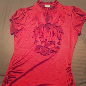 Red Blouse with Ruffled Chest